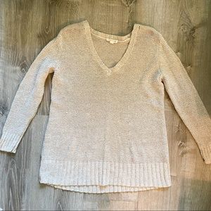 EILEEN FISHER Cream V-Neck Knit Sweater size S